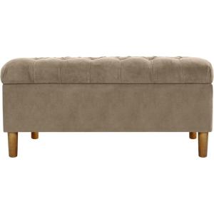 Homepop Home Decor | Tufted Ainsley Button Storage Ottoman Bench with Hinged Lid | Ottoman Bench with Storage for Living Room & Bedroom,Gray Woven(Fawn Velvet)
