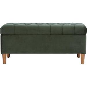 Homepop Home Decor | Tufted Ainsley Button Storage Ottoman Bench with Hinged Lid | Ottoman Bench with Storage for Living Room & Bedroom,Gray Woven(Loden Green Velvet)