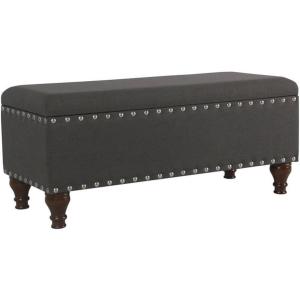 Homepop Home Decor | Upholstered Bench with Nailhead Trim | Large Ottoman with Storage for Living Room & Bedroom | Decorative Home Furniture, Charcoal
