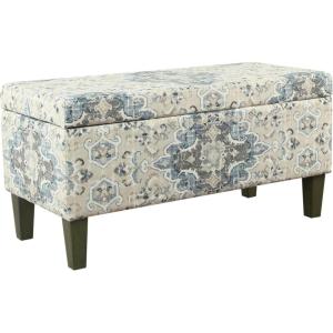 Homepop Home Decor | Upholstered Large Tufted Ottoman Storage Bench | Ottoman with Storage for Living Room & Bedroom | Decorative Home Furniture, Taupe(Antiqued Blue)