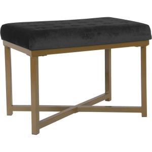 Homepop Home Decor | Upholstered Tufted Velvet Ottoman Bench | Ottoman Bench for Living Room & Bedroom, Silver(Black)