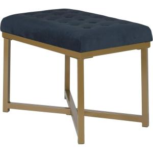 Homepop Home Decor | Upholstered Tufted Velvet Ottoman Bench | Ottoman Bench for Living Room & Bedroom, Silver(Blue)
