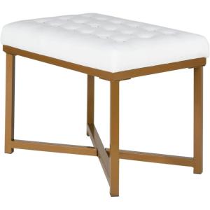 Homepop Home Decor | Upholstered Tufted Velvet Ottoman Bench | Ottoman Bench for Living Room & Bedroom, Silver(White)