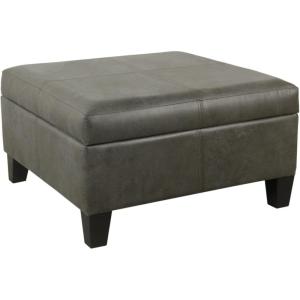 Homepop Home Decor |K2380-E903| Luxury Large Faux Leather Square Storage Ottoman | Ottoman with Storage for Living Room & Bedroom, Gray