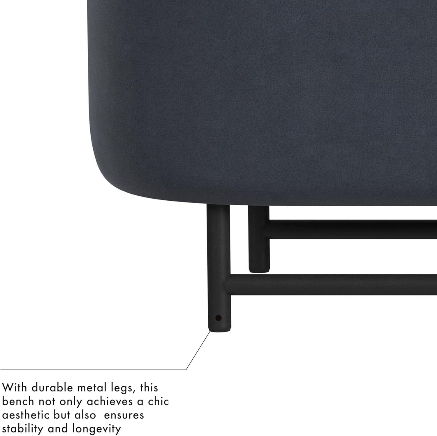 imageHomePop Ellipse Modern Storage Bench with Metal Legs Homepop Home DcorBench with Storage for Living Room amp Bedroom Cream BoucleSteel Blue Velvet