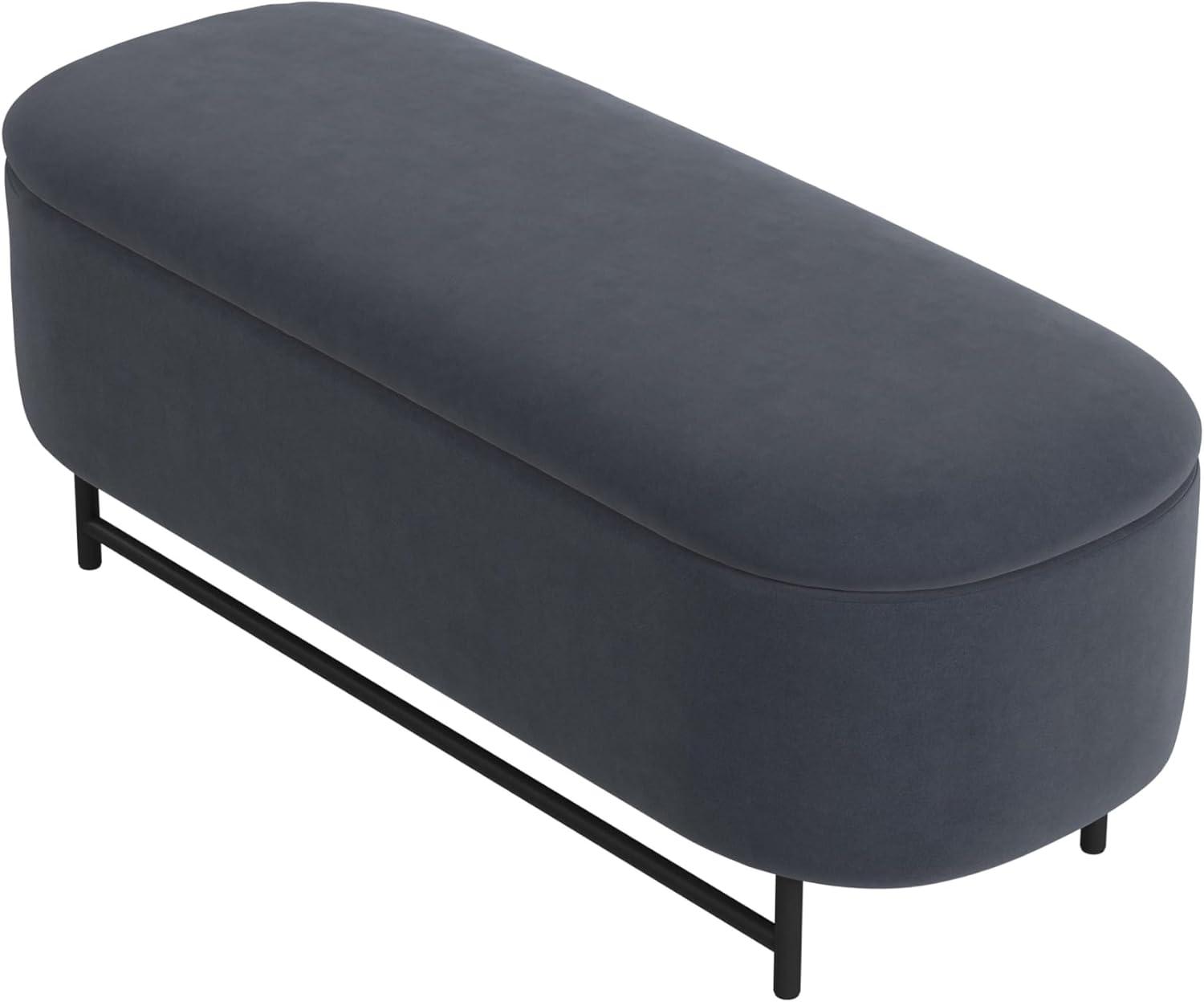 imageHomePop Ellipse Modern Storage Bench with Metal Legs Homepop Home DcorBench with Storage for Living Room amp Bedroom Cream BoucleSteel Blue Velvet