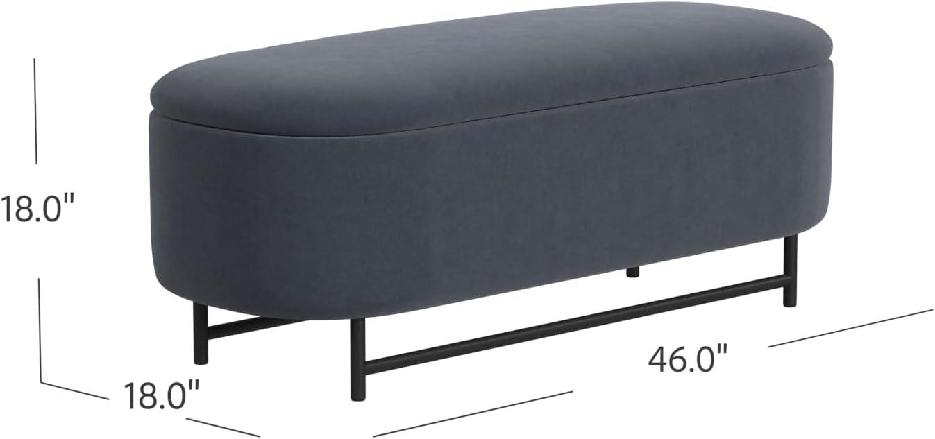 imageHomePop Ellipse Modern Storage Bench with Metal Legs Homepop Home DcorBench with Storage for Living Room amp Bedroom Cream BoucleSteel Blue Velvet