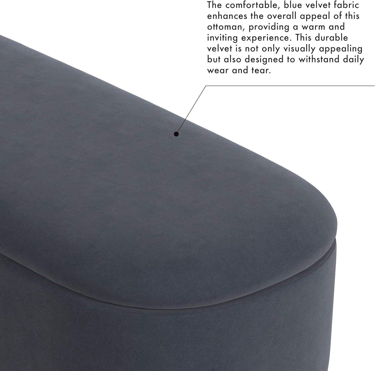 imageHomePop Ellipse Modern Storage Bench with Metal Legs Homepop Home DcorBench with Storage for Living Room amp Bedroom Cream BoucleSteel Blue Velvet
