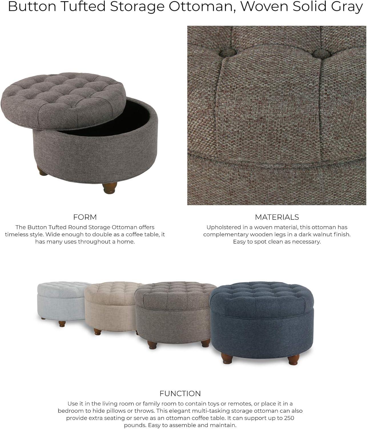 imageHomepop Home Decor Button Tufted Faux Leather Round Storage Ottoman Ottoman with Storage for Living Room amp Bedroom Black Faux LeatherDark Gray