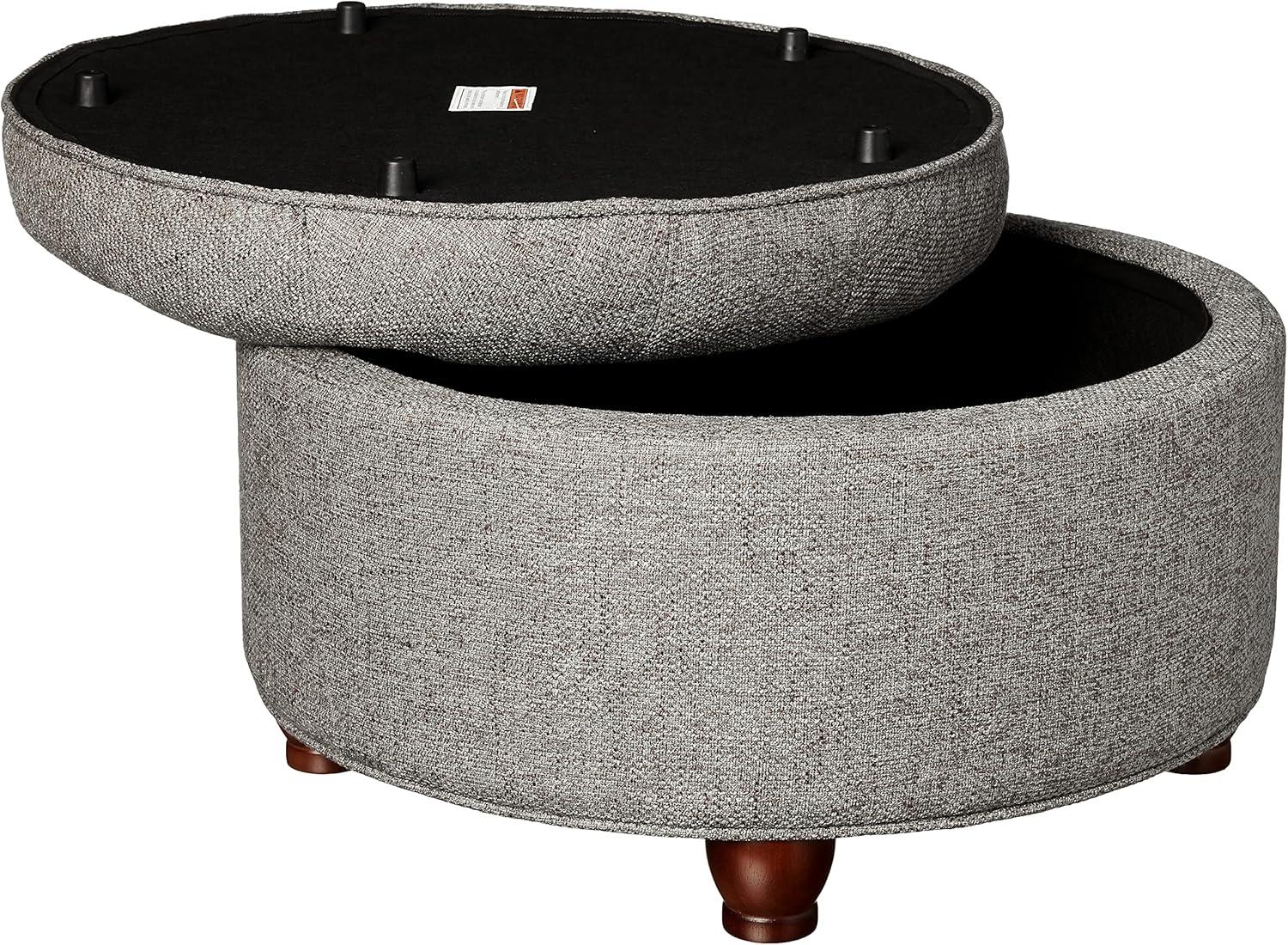 imageHomepop Home Decor Button Tufted Faux Leather Round Storage Ottoman Ottoman with Storage for Living Room amp Bedroom Black Faux LeatherDark Gray