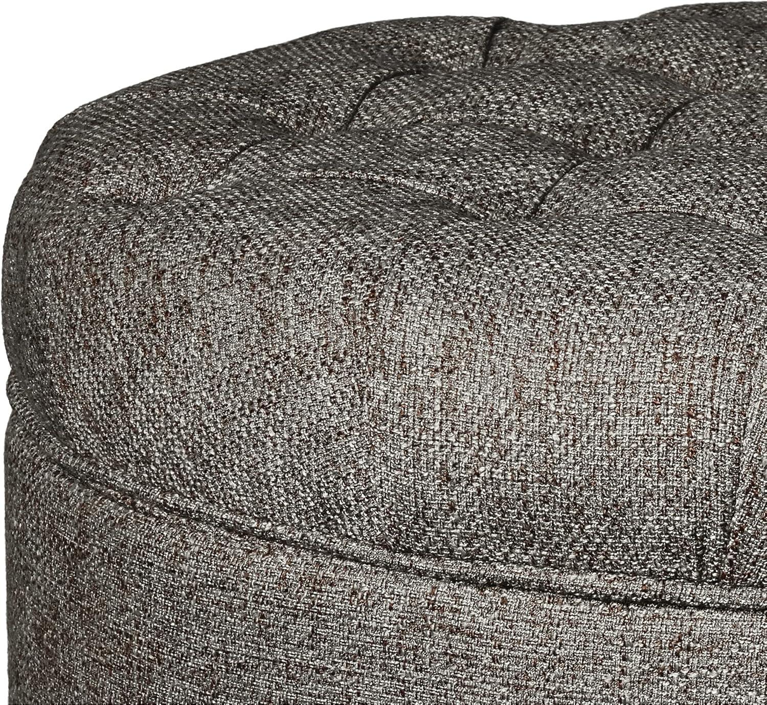 imageHomepop Home Decor Button Tufted Faux Leather Round Storage Ottoman Ottoman with Storage for Living Room amp Bedroom Black Faux LeatherDark Gray