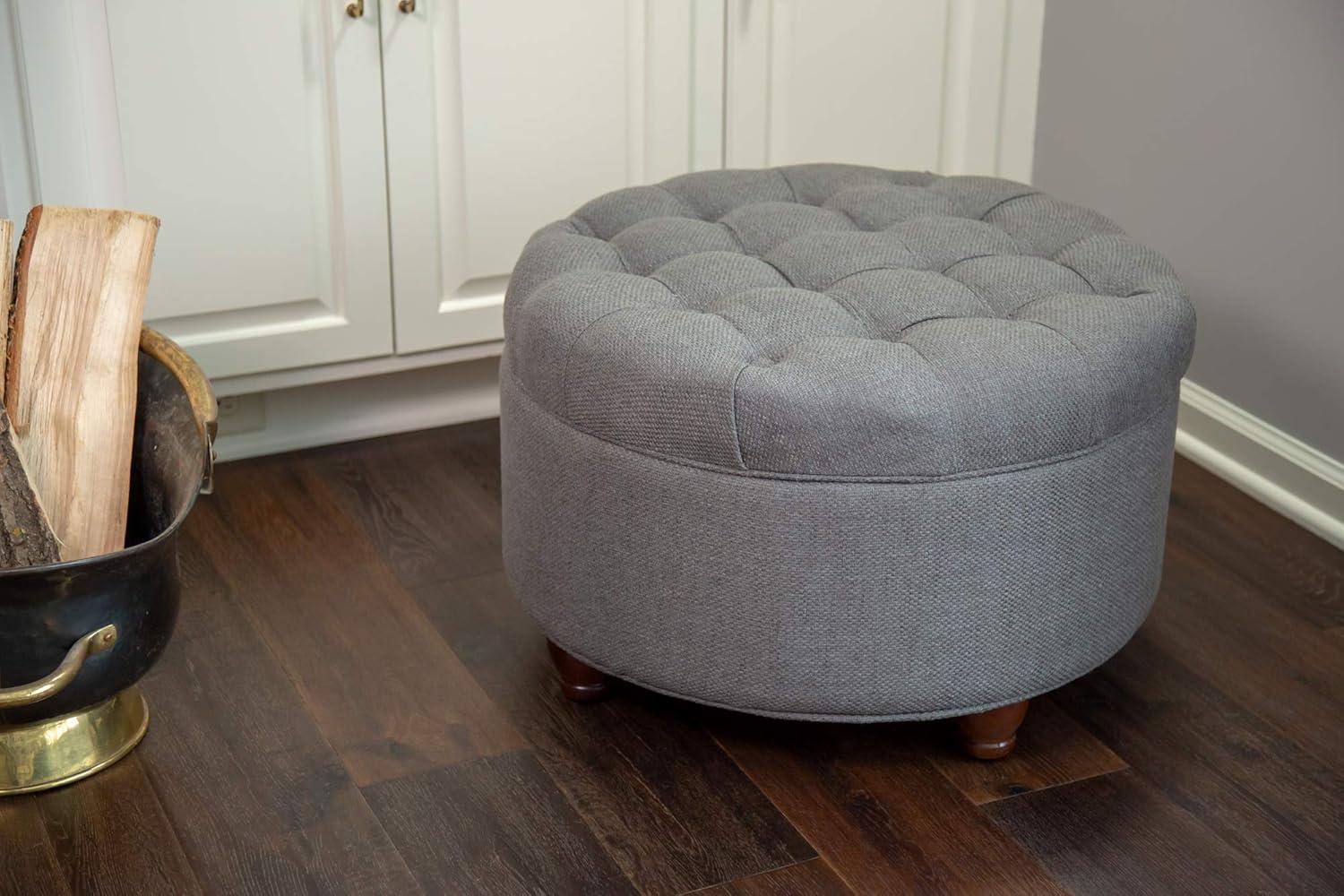 imageHomepop Home Decor Button Tufted Faux Leather Round Storage Ottoman Ottoman with Storage for Living Room amp Bedroom Black Faux LeatherDark Gray