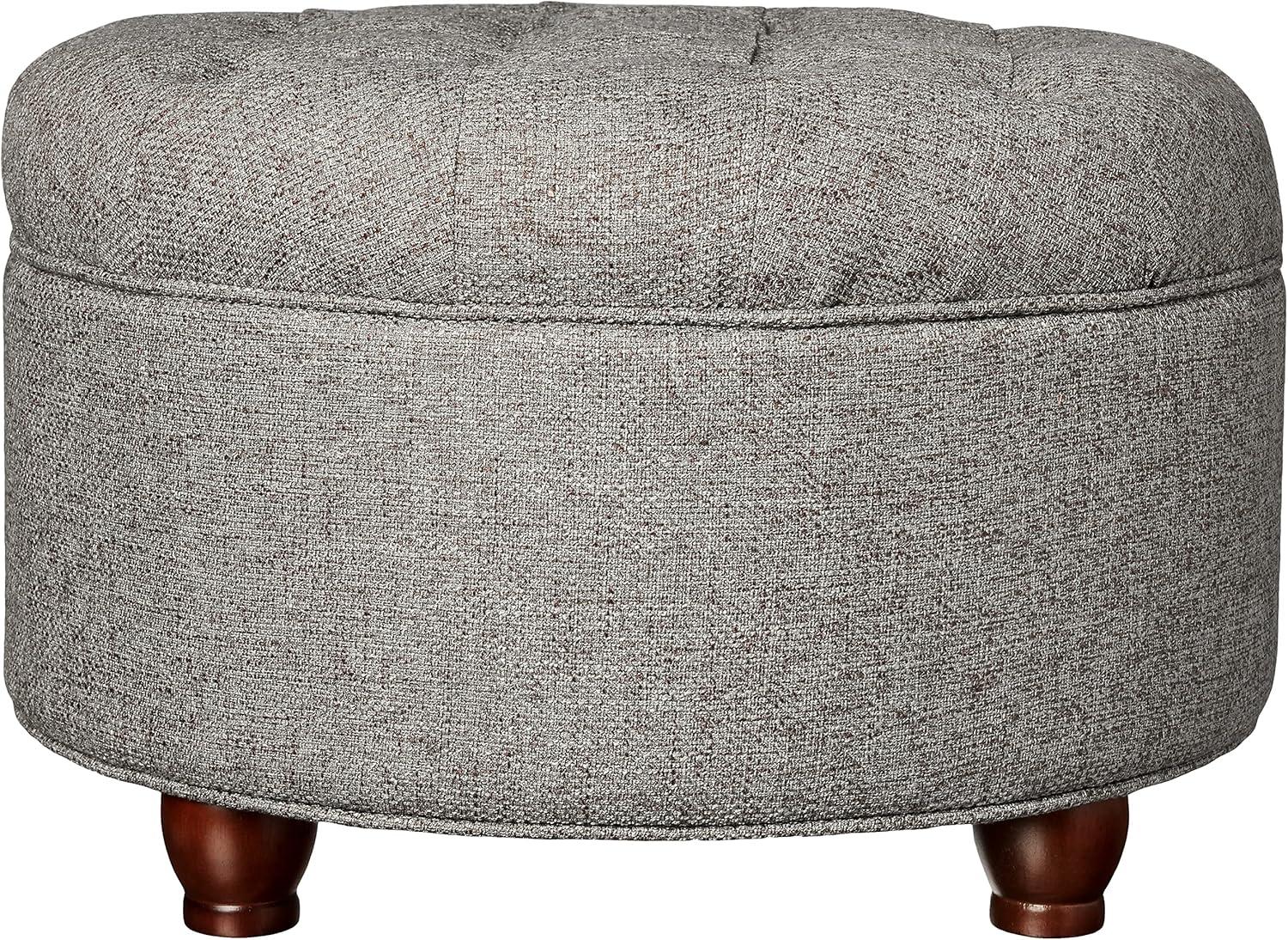 imageHomepop Home Decor Button Tufted Faux Leather Round Storage Ottoman Ottoman with Storage for Living Room amp Bedroom Black Faux LeatherDark Gray