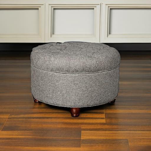 imageHomepop Home Decor Button Tufted Faux Leather Round Storage Ottoman Ottoman with Storage for Living Room amp Bedroom Black Faux LeatherDark Gray