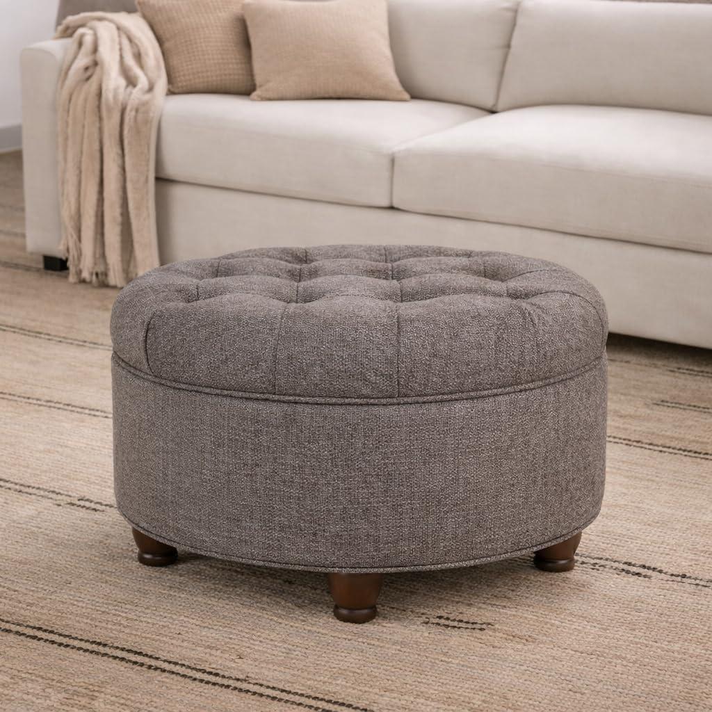 imageHomepop Home Decor Button Tufted Faux Leather Round Storage Ottoman Ottoman with Storage for Living Room amp Bedroom Black Faux LeatherDark Gray