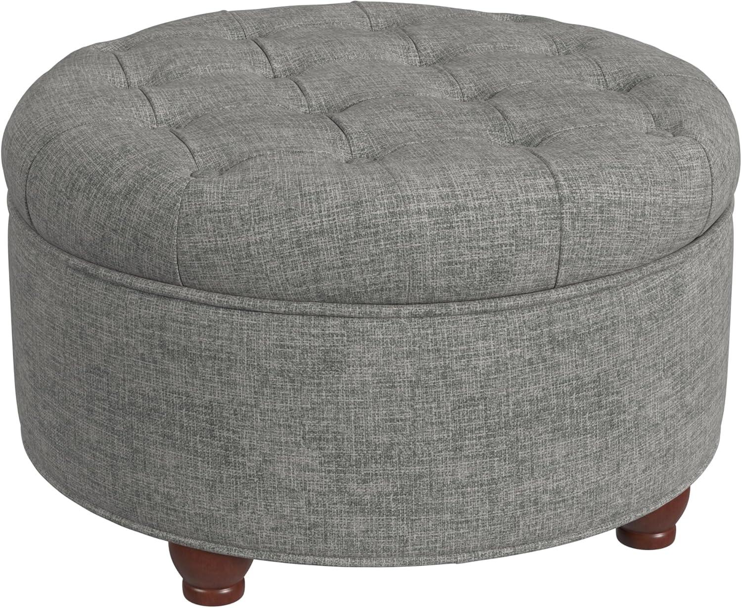 imageHomepop Home Decor Button Tufted Faux Leather Round Storage Ottoman Ottoman with Storage for Living Room amp Bedroom Black Faux LeatherGray Woven