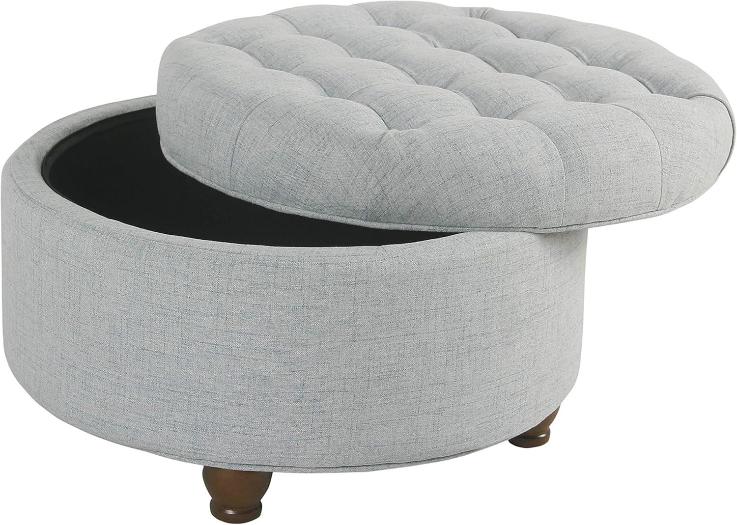 imageHomepop Home Decor Button Tufted Faux Leather Round Storage Ottoman Ottoman with Storage for Living Room amp Bedroom Black Faux LeatherLight Blue