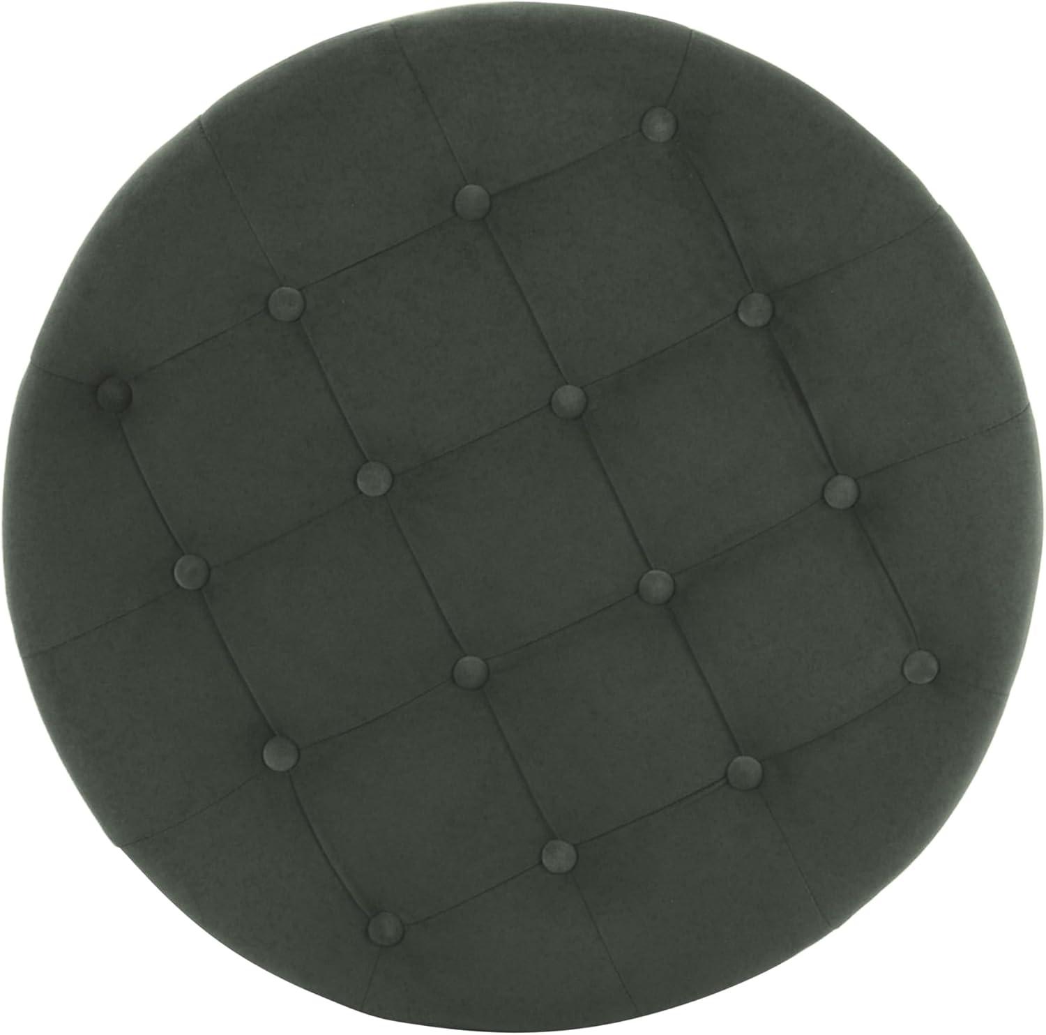 imageHomepop Home Decor Button Tufted Faux Leather Round Storage Ottoman Ottoman with Storage for Living Room amp Bedroom Black Faux LeatherLoden Green Velvet