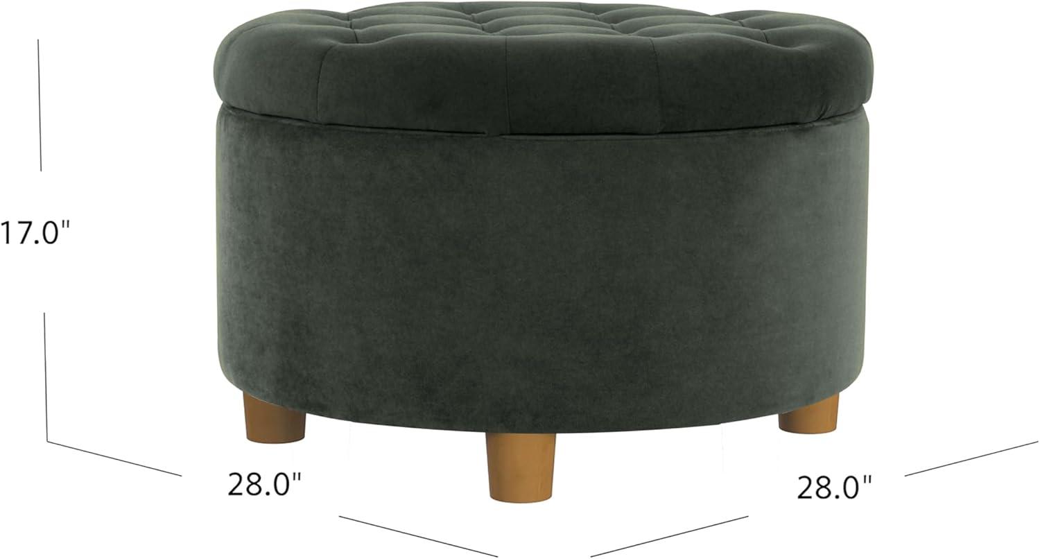 imageHomepop Home Decor Button Tufted Faux Leather Round Storage Ottoman Ottoman with Storage for Living Room amp Bedroom Black Faux LeatherLoden Green Velvet