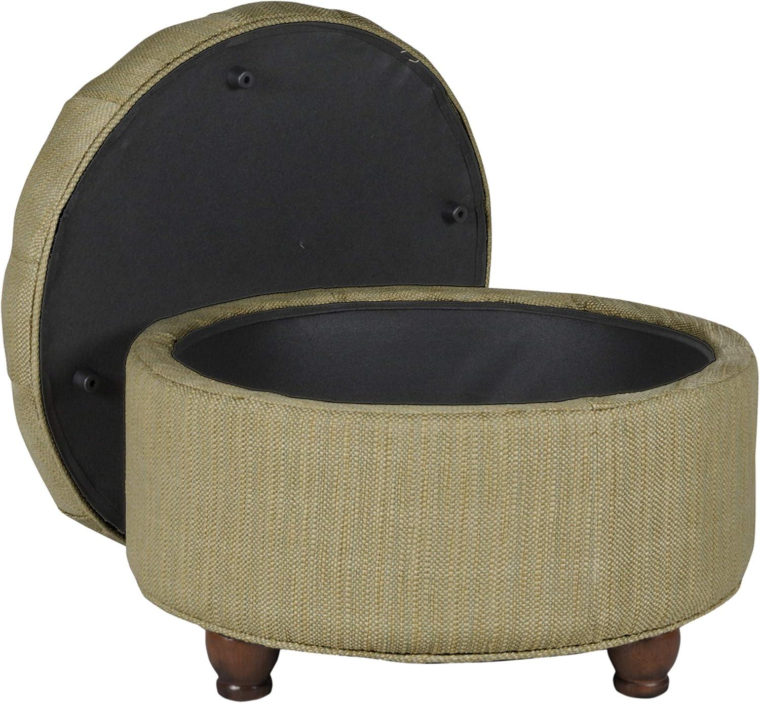imageHomepop Home Decor Button Tufted Faux Leather Round Storage Ottoman Ottoman with Storage for Living Room amp Bedroom Black Faux LeatherTan and Cream Tweed