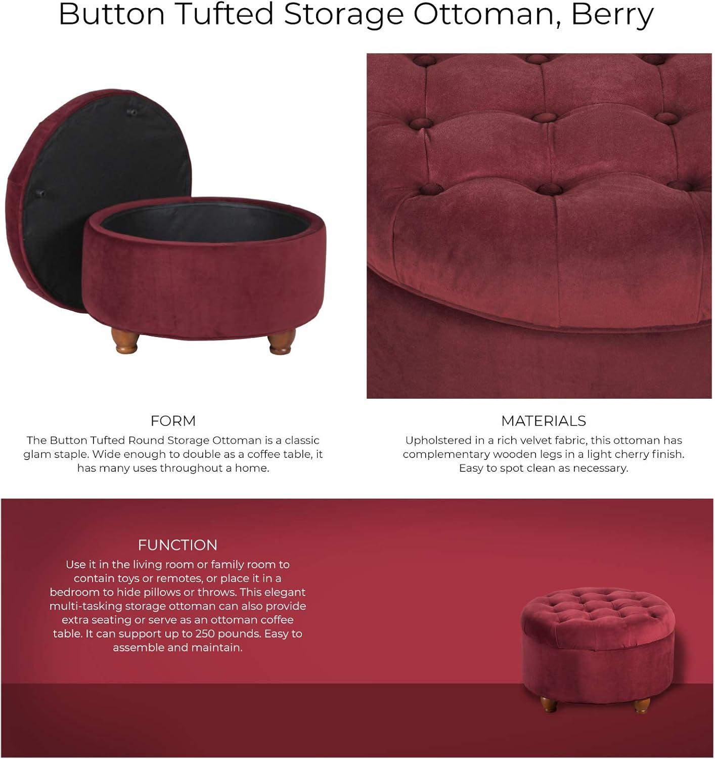 imageHomepop Home Decor Button Tufted Faux Leather Round Storage Ottoman Ottoman with Storage for Living Room amp Bedroom Sand Faux LeatherBerry