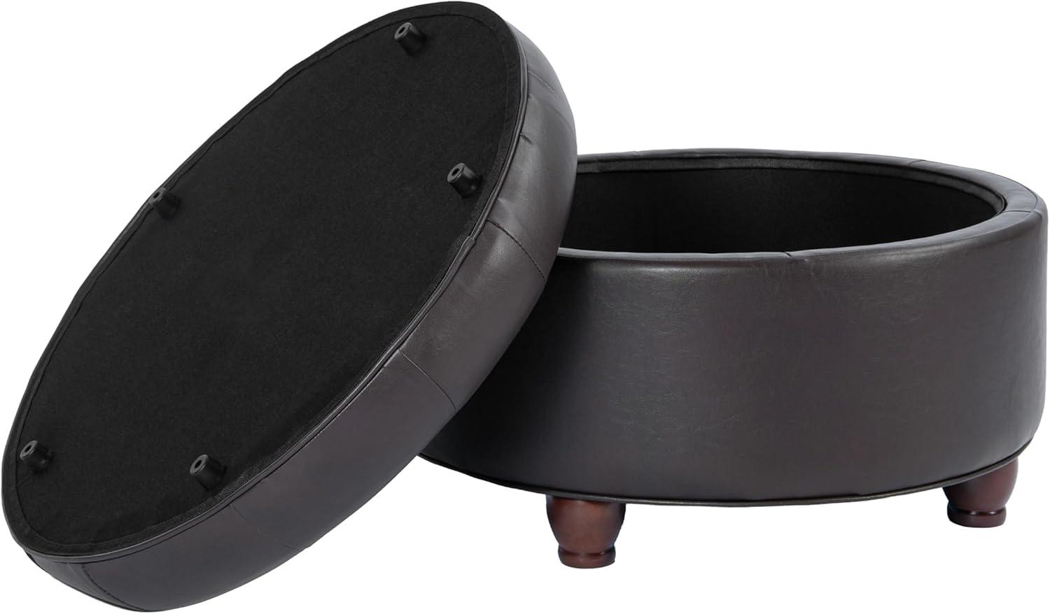 imageHomepop Home Decor Button Tufted Faux Leather Round Storage Ottoman Ottoman with Storage for Living Room amp Bedroom Sand Faux LeatherBrown