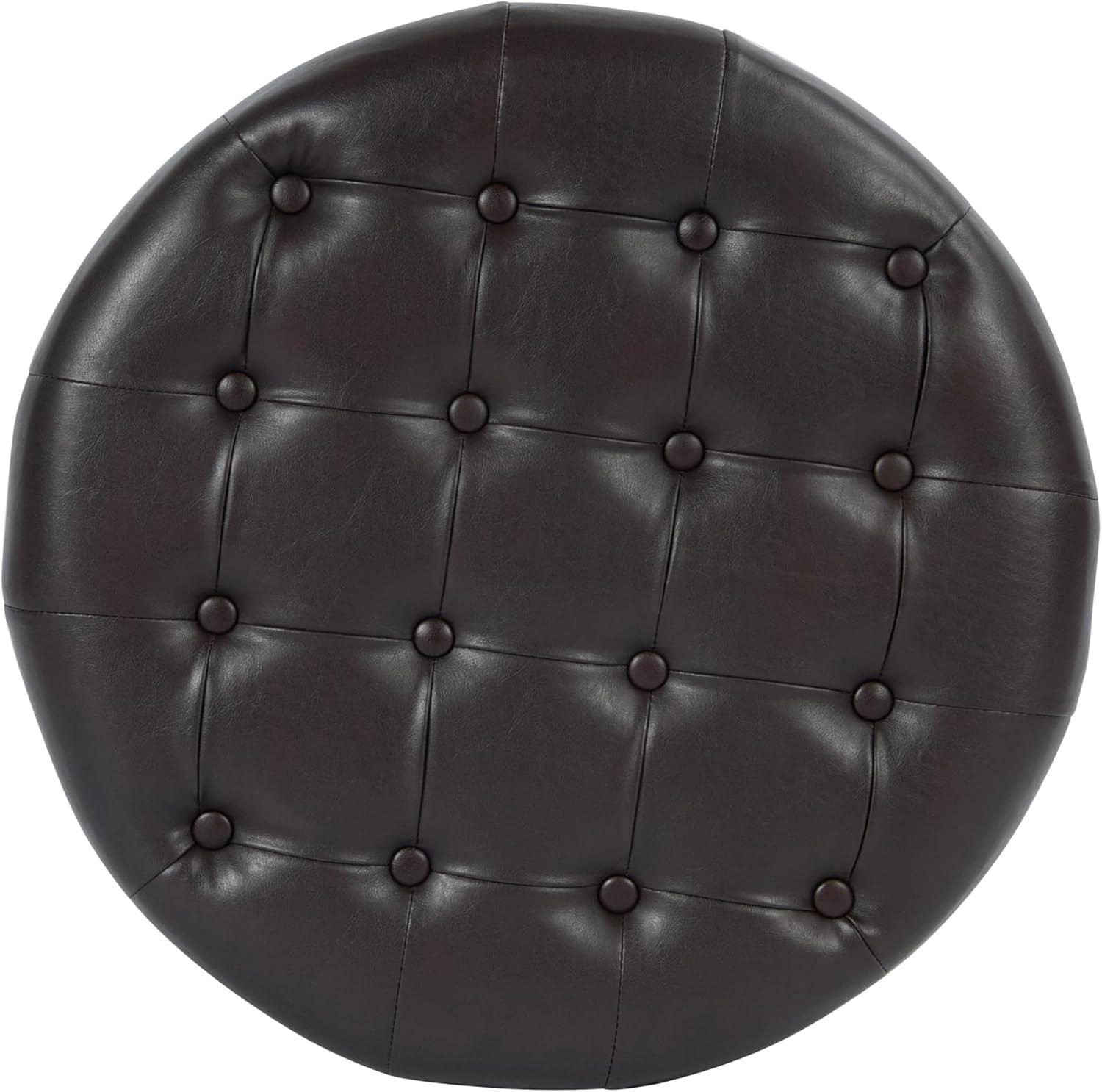 imageHomepop Home Decor Button Tufted Faux Leather Round Storage Ottoman Ottoman with Storage for Living Room amp Bedroom Sand Faux LeatherBrown