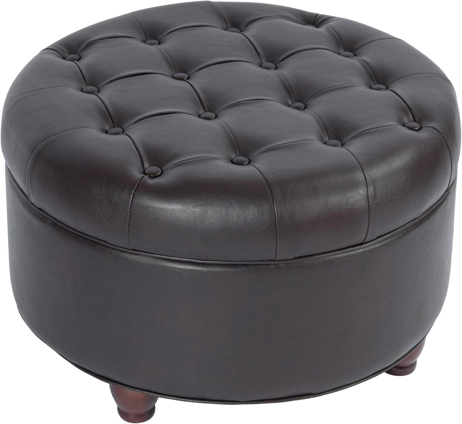 imageHomepop Home Decor Button Tufted Faux Leather Round Storage Ottoman Ottoman with Storage for Living Room amp Bedroom Sand Faux LeatherBrown