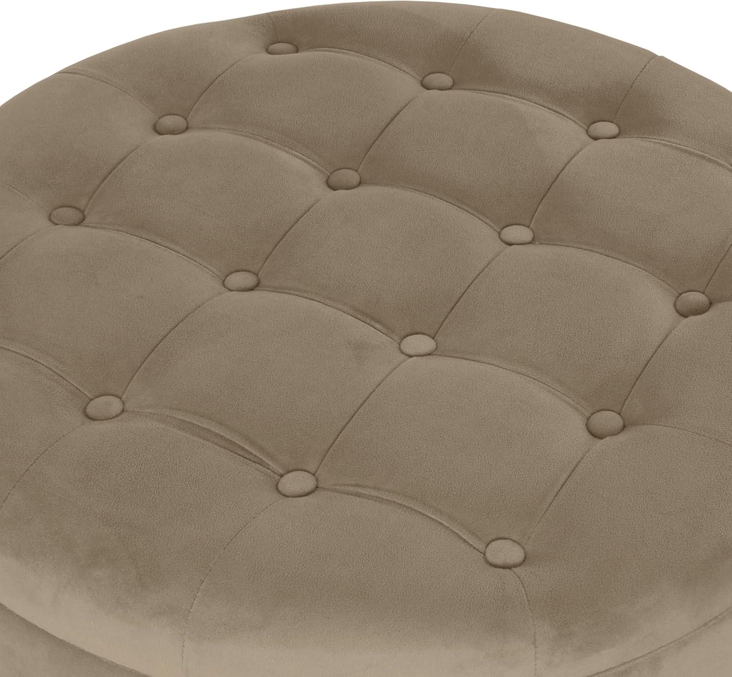 imageHomepop Home Decor Button Tufted Faux Leather Round Storage Ottoman Ottoman with Storage for Living Room amp Bedroom Sand Faux LeatherFawn Velvet