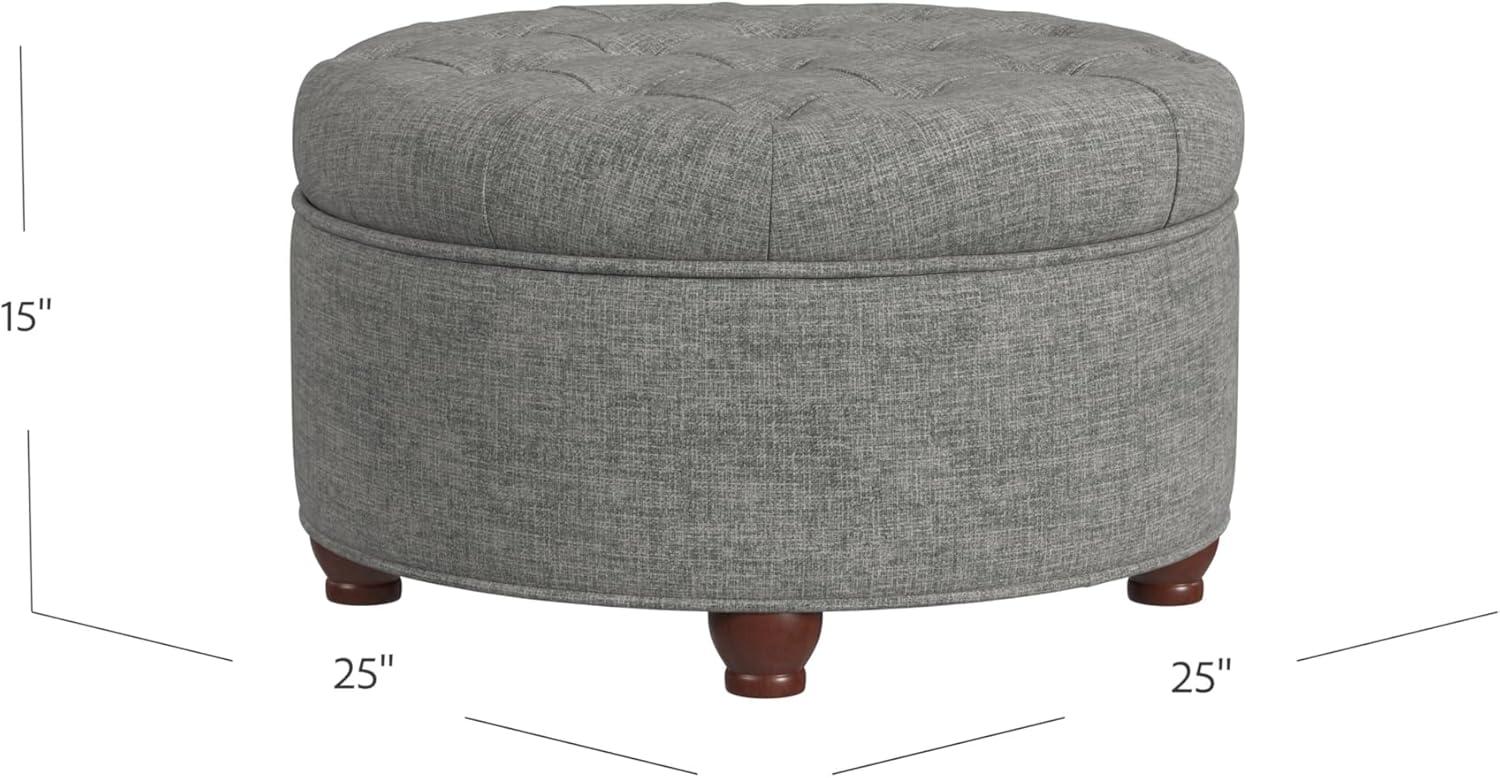 imageHomepop Home Decor Button Tufted Faux Leather Round Storage Ottoman Ottoman with Storage for Living Room amp Bedroom Sand Faux LeatherGray Woven