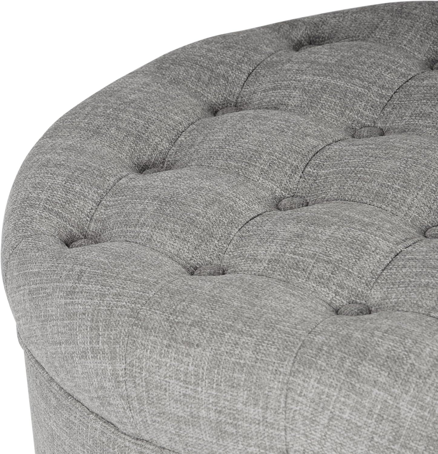 imageHomepop Home Decor Button Tufted Faux Leather Round Storage Ottoman Ottoman with Storage for Living Room amp Bedroom Sand Faux LeatherGray Woven