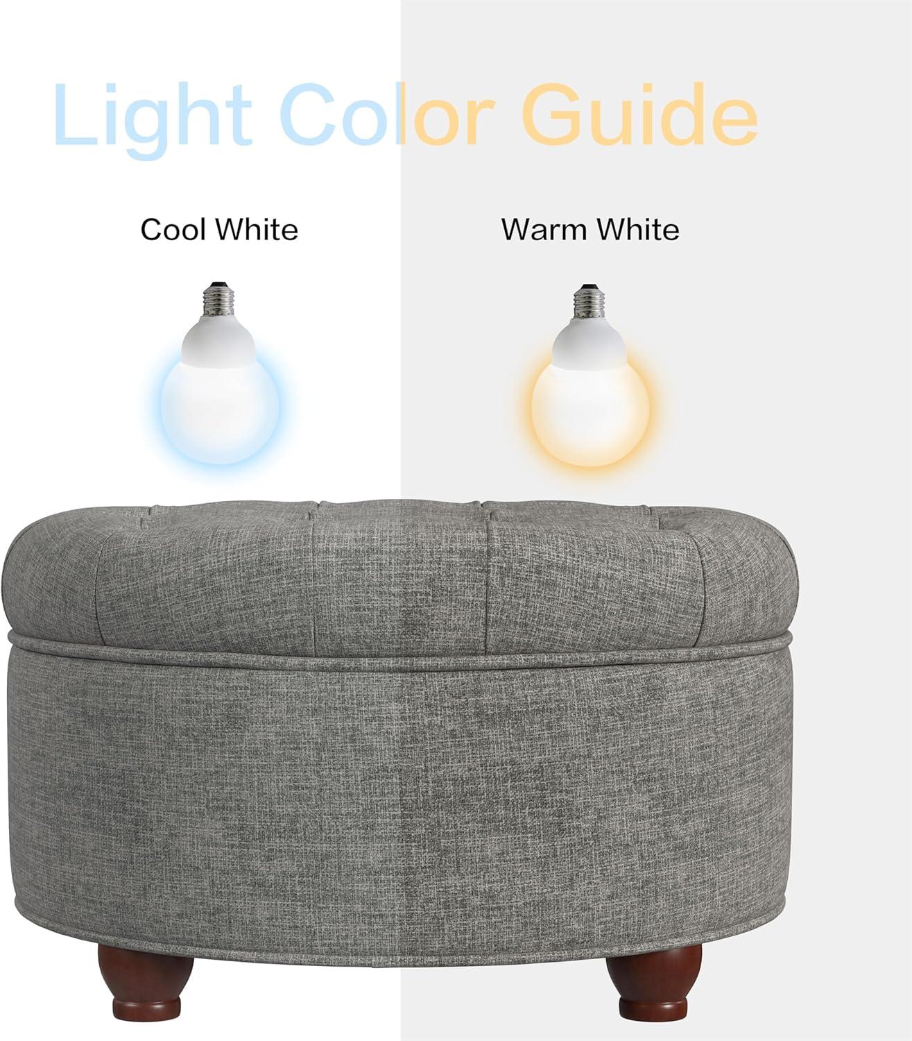 imageHomepop Home Decor Button Tufted Faux Leather Round Storage Ottoman Ottoman with Storage for Living Room amp Bedroom Sand Faux LeatherGray Woven