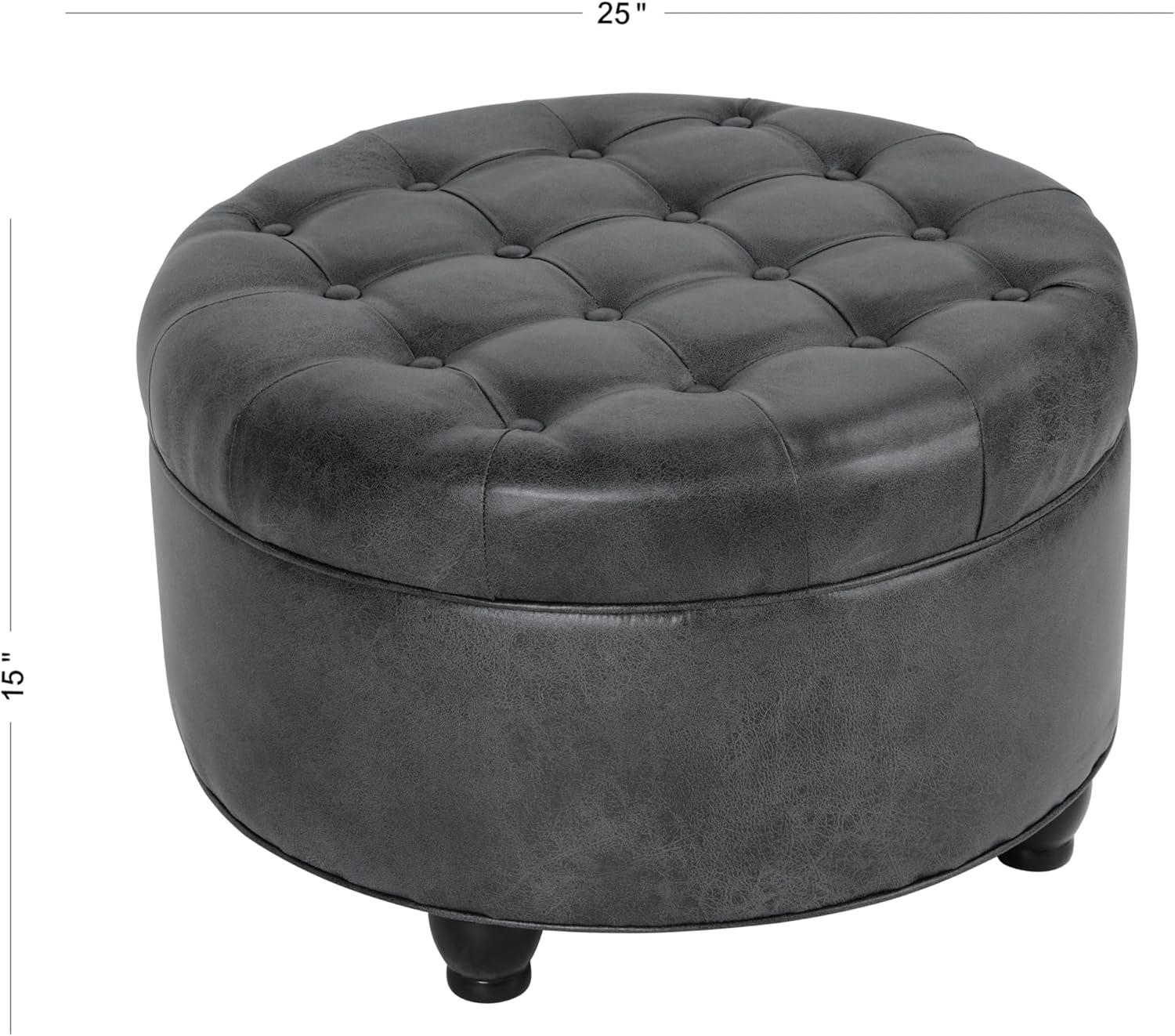 imageHomepop Home Decor Button Tufted Faux Leather Round Storage Ottoman Ottoman with Storage for Living Room amp Bedroom Sand Faux LeatherGrey