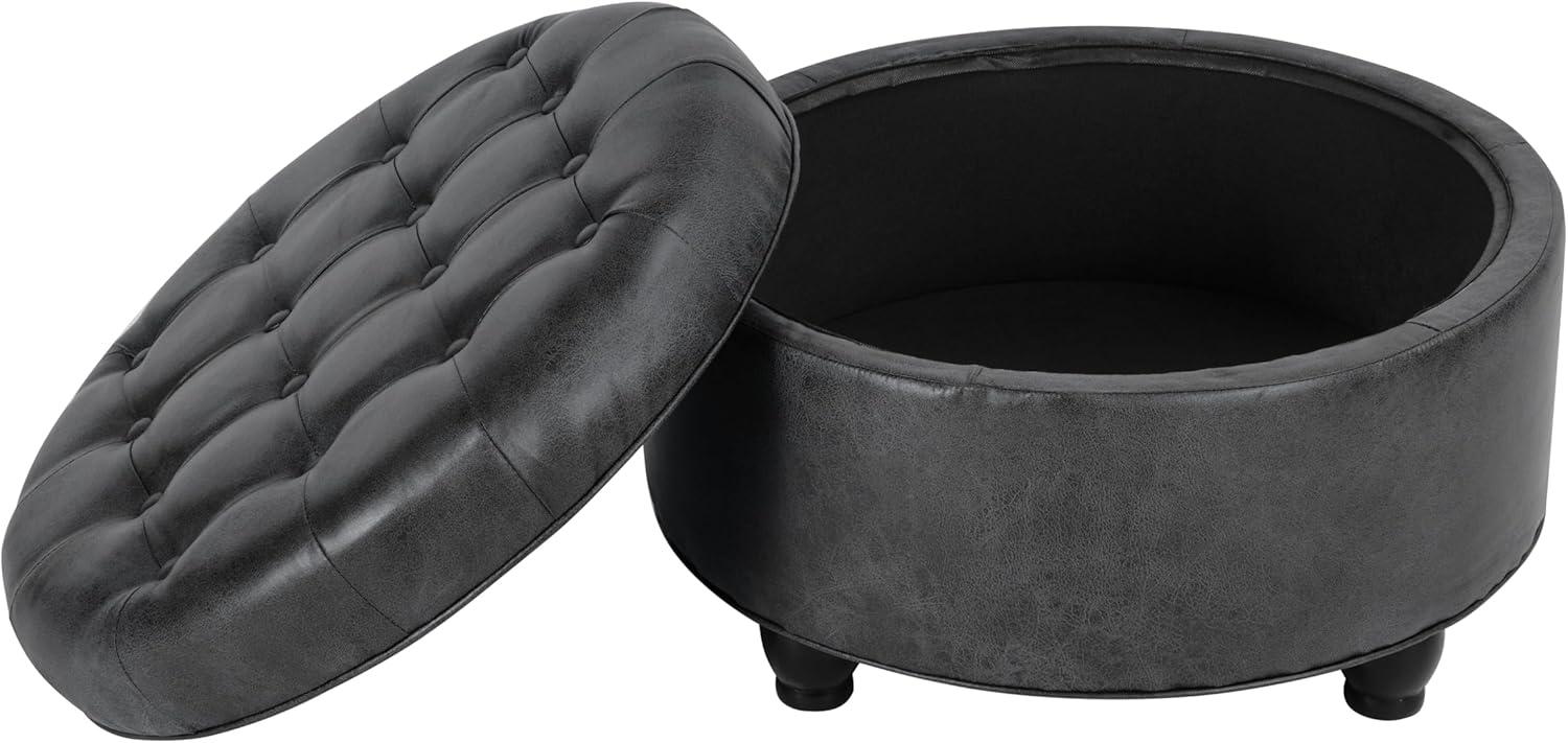 imageHomepop Home Decor Button Tufted Faux Leather Round Storage Ottoman Ottoman with Storage for Living Room amp Bedroom Sand Faux LeatherGrey