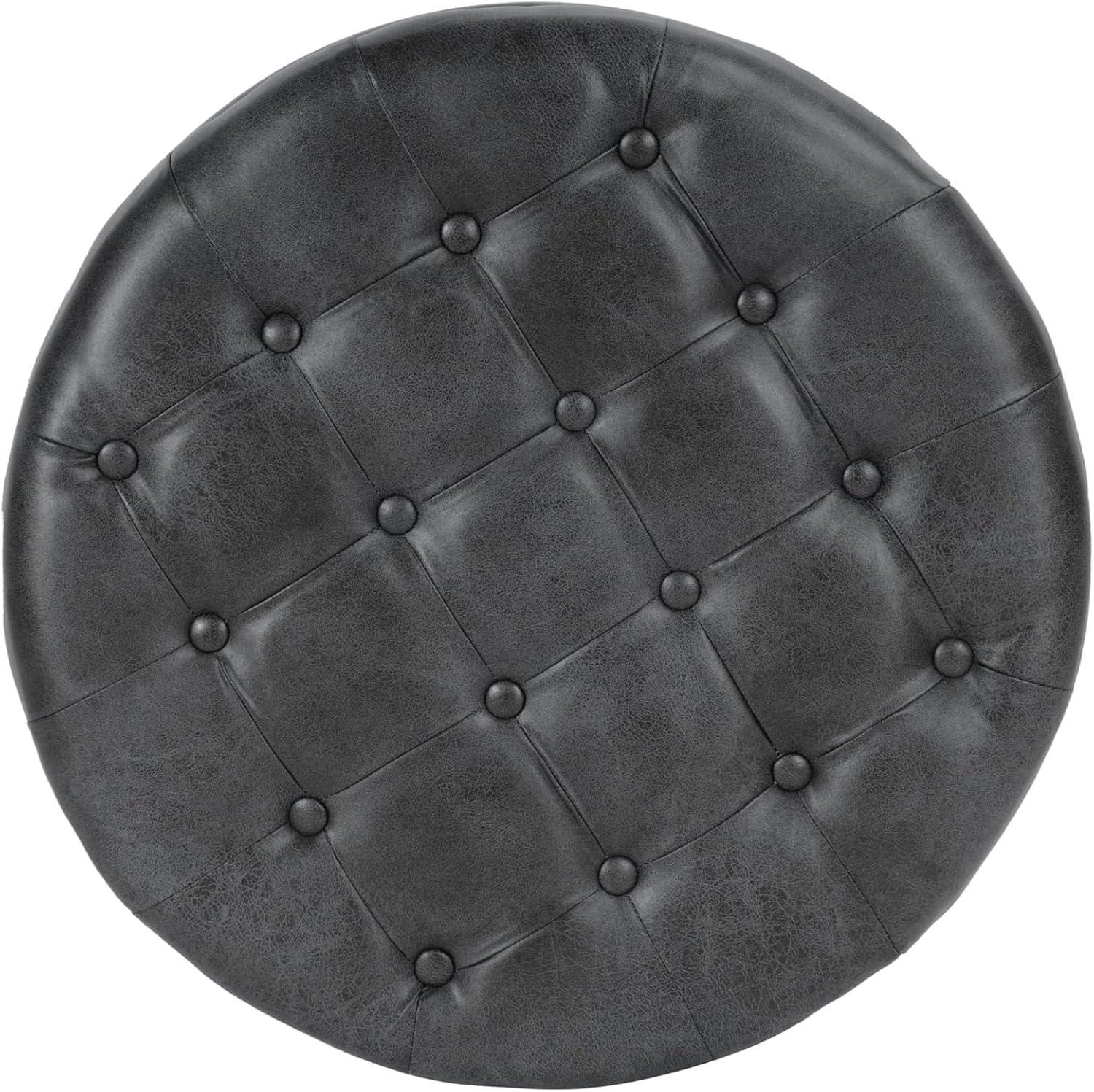 imageHomepop Home Decor Button Tufted Faux Leather Round Storage Ottoman Ottoman with Storage for Living Room amp Bedroom Sand Faux LeatherGrey