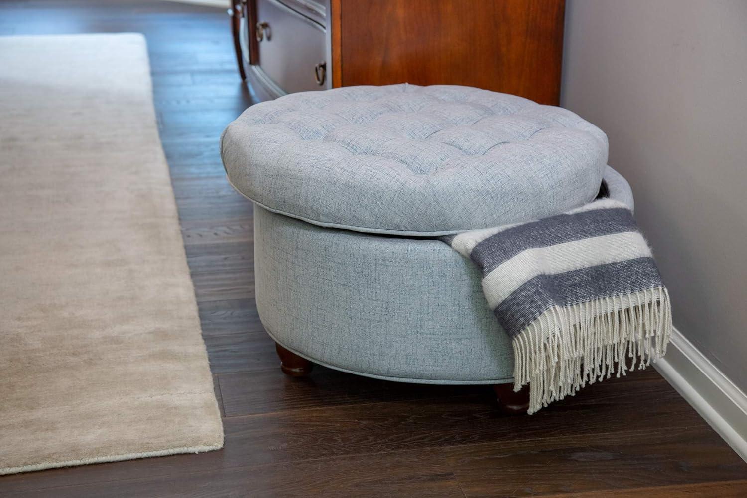 imageHomepop Home Decor Button Tufted Faux Leather Round Storage Ottoman Ottoman with Storage for Living Room amp Bedroom Sand Faux LeatherLight Blue