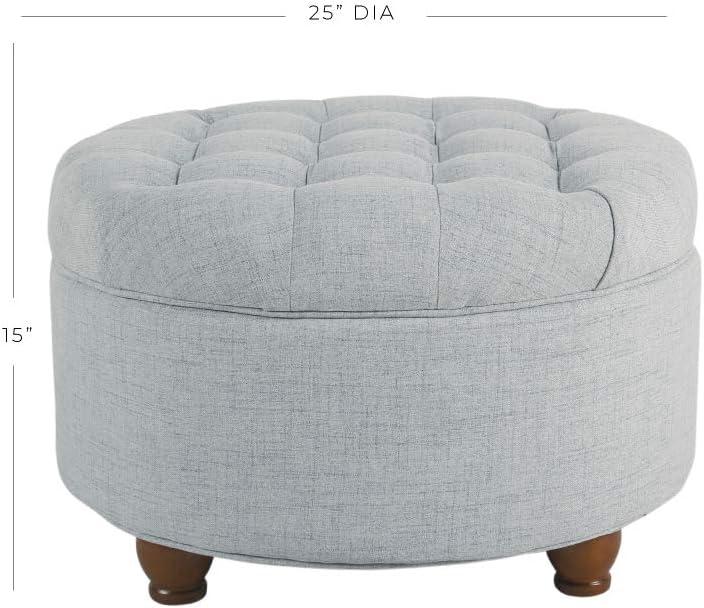 imageHomepop Home Decor Button Tufted Faux Leather Round Storage Ottoman Ottoman with Storage for Living Room amp Bedroom Sand Faux LeatherLight Blue