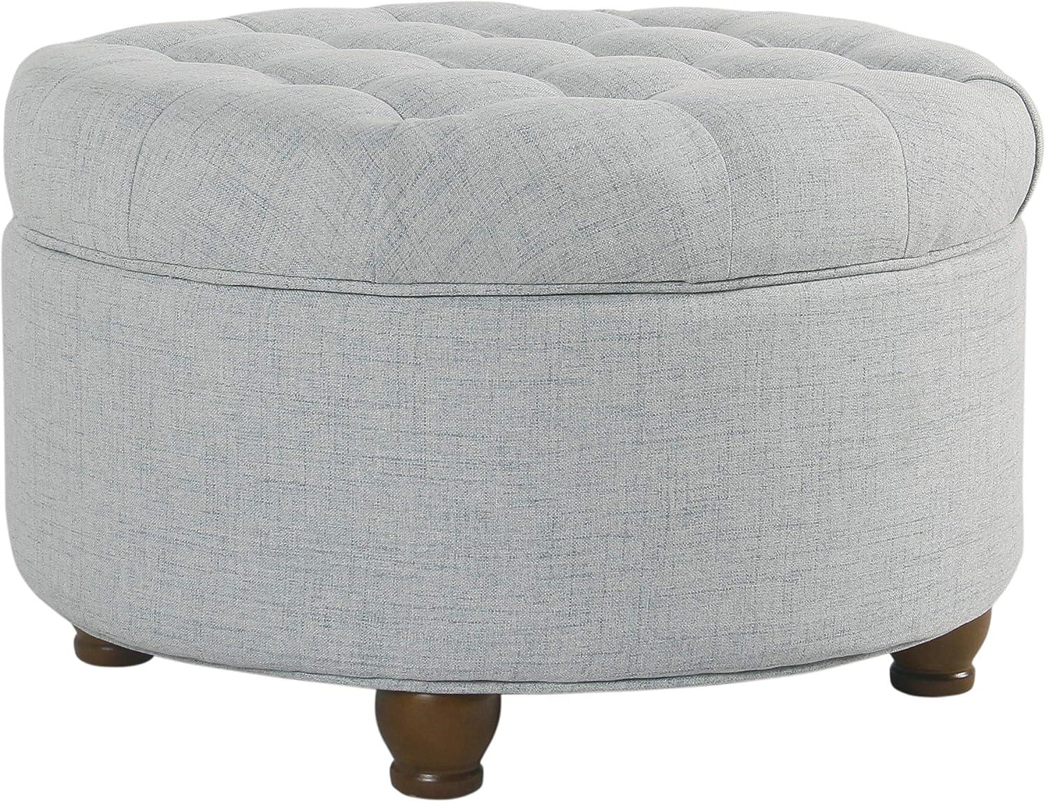 imageHomepop Home Decor Button Tufted Faux Leather Round Storage Ottoman Ottoman with Storage for Living Room amp Bedroom Sand Faux LeatherLight Blue