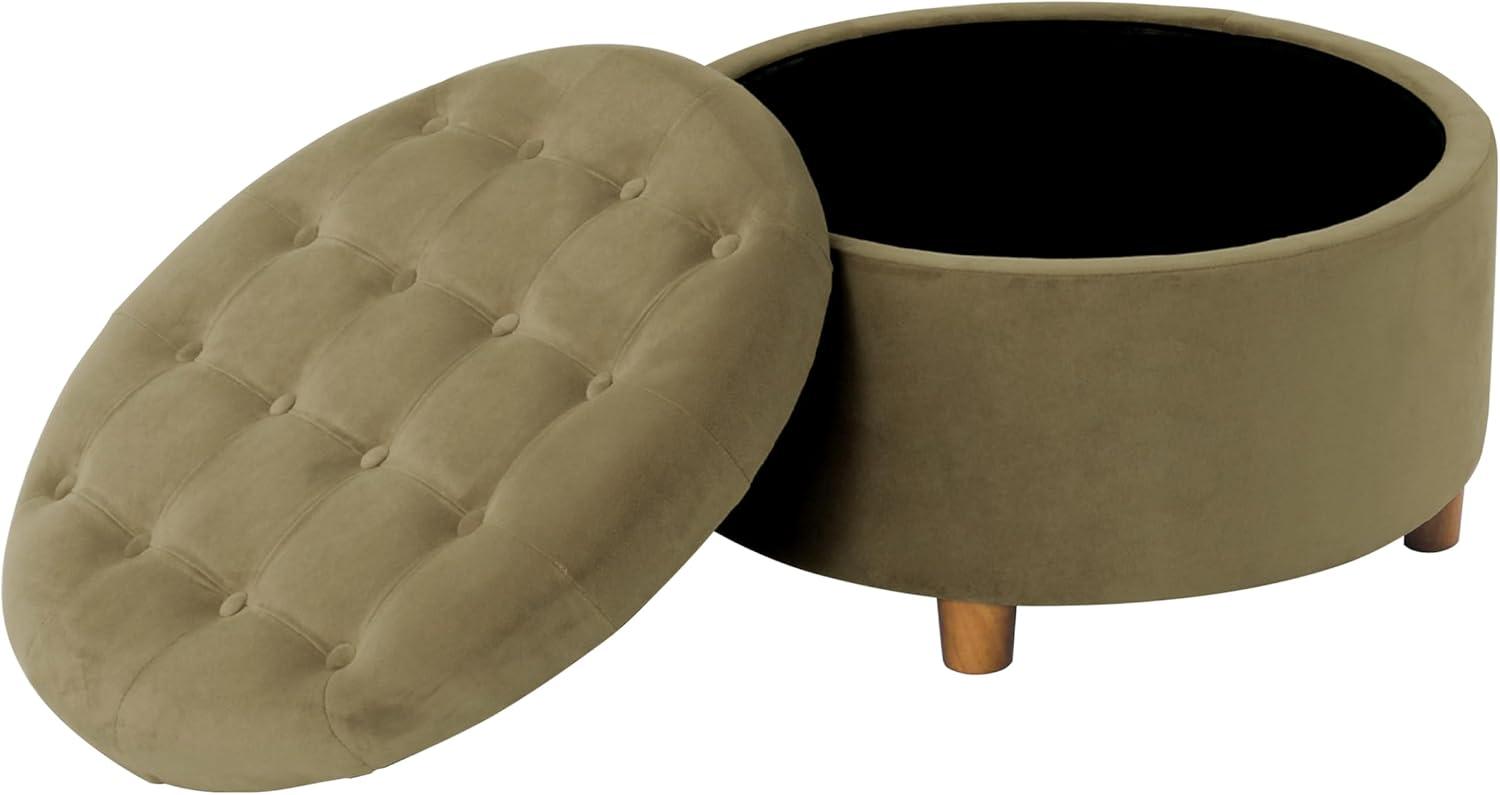 imageHomepop Home Decor Button Tufted Faux Leather Round Storage Ottoman Ottoman with Storage for Living Room amp Bedroom Sand Faux LeatherLight Sage Green Velvet