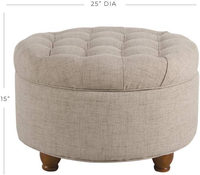 imageHomepop Home Decor Button Tufted Faux Leather Round Storage Ottoman Ottoman with Storage for Living Room amp Bedroom Sand Faux LeatherLight Tan