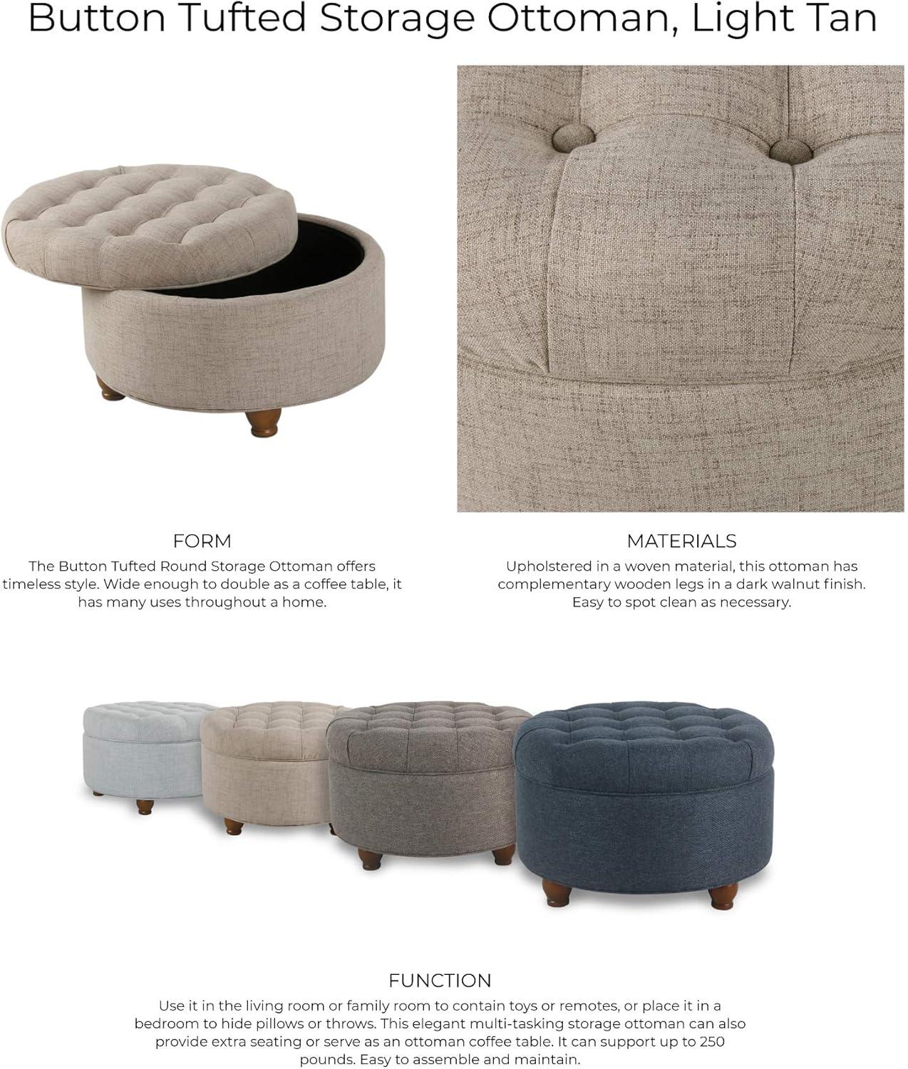 imageHomepop Home Decor Button Tufted Faux Leather Round Storage Ottoman Ottoman with Storage for Living Room amp Bedroom Sand Faux LeatherLight Tan