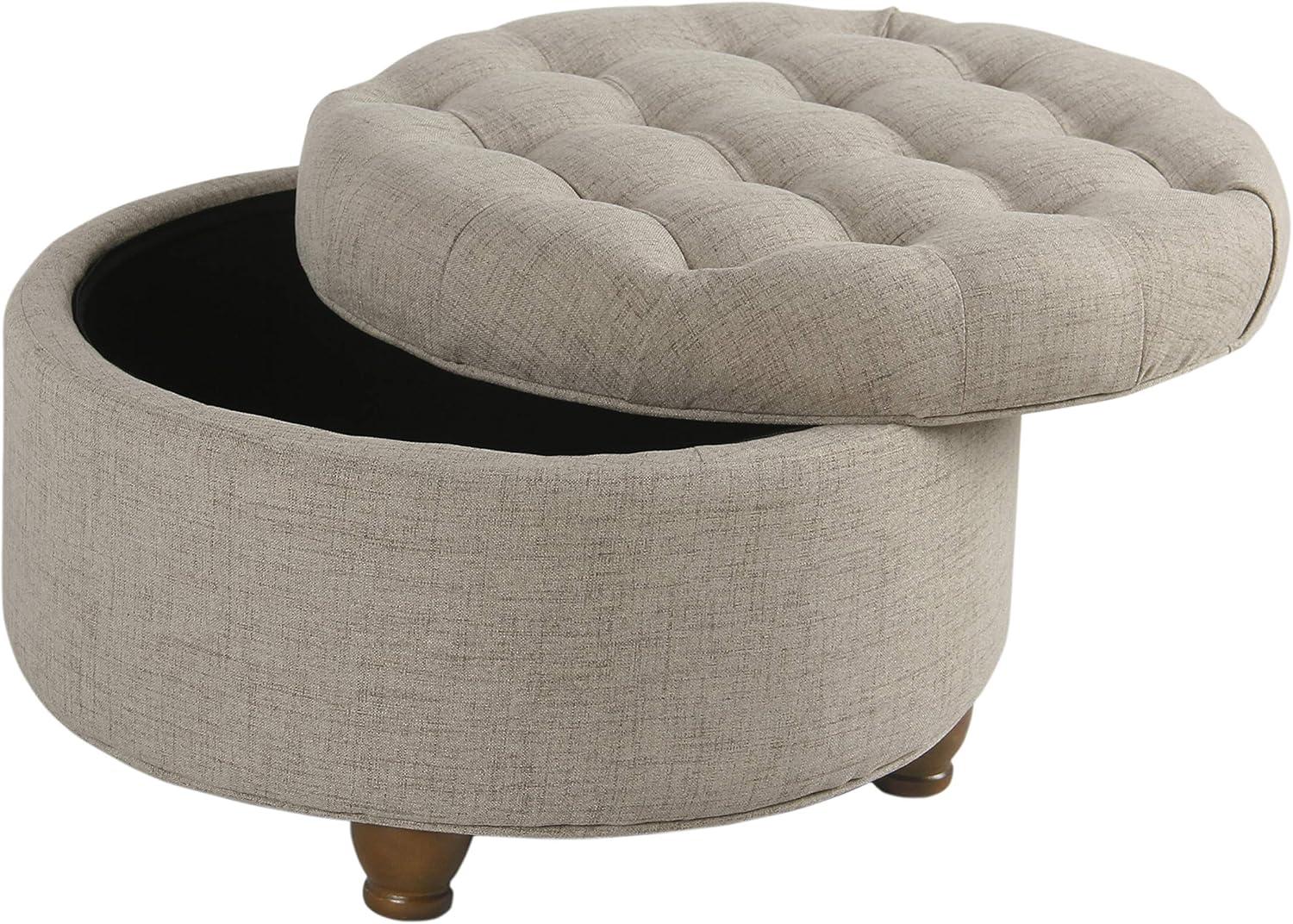 imageHomepop Home Decor Button Tufted Faux Leather Round Storage Ottoman Ottoman with Storage for Living Room amp Bedroom Sand Faux LeatherLight Tan