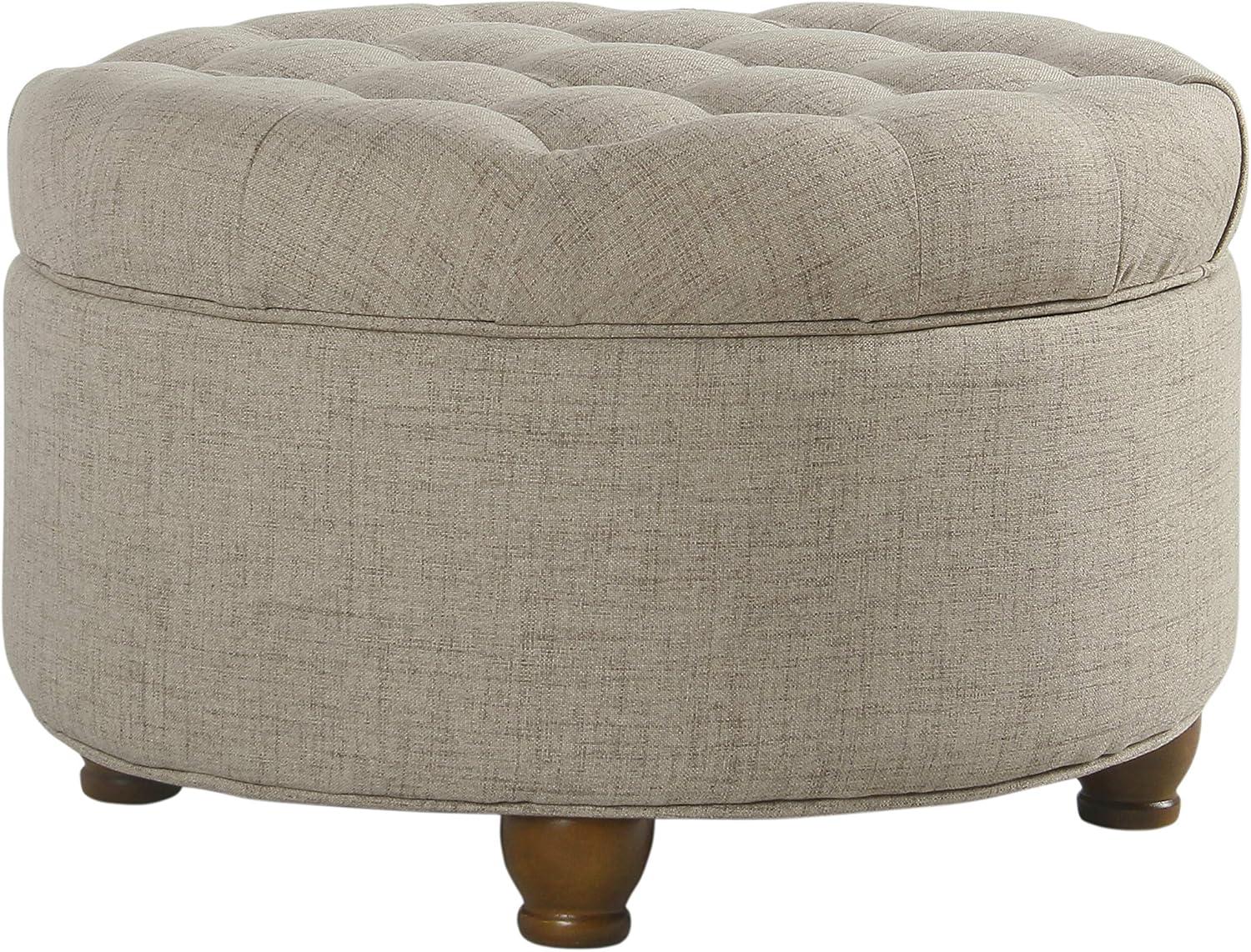 imageHomepop Home Decor Button Tufted Faux Leather Round Storage Ottoman Ottoman with Storage for Living Room amp Bedroom Sand Faux LeatherLight Tan