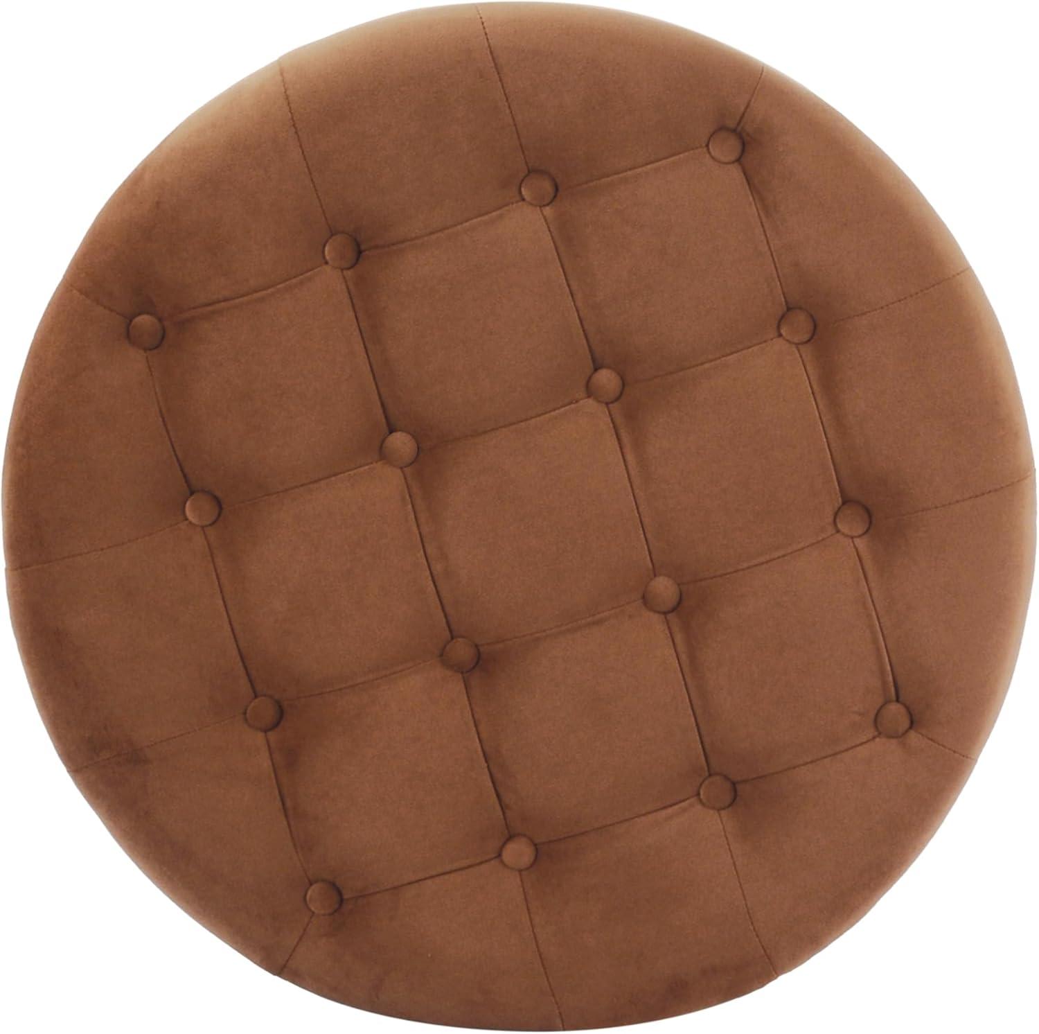 imageHomepop Home Decor Button Tufted Faux Leather Round Storage Ottoman Ottoman with Storage for Living Room amp Bedroom Sand Faux LeatherSpice Orange
