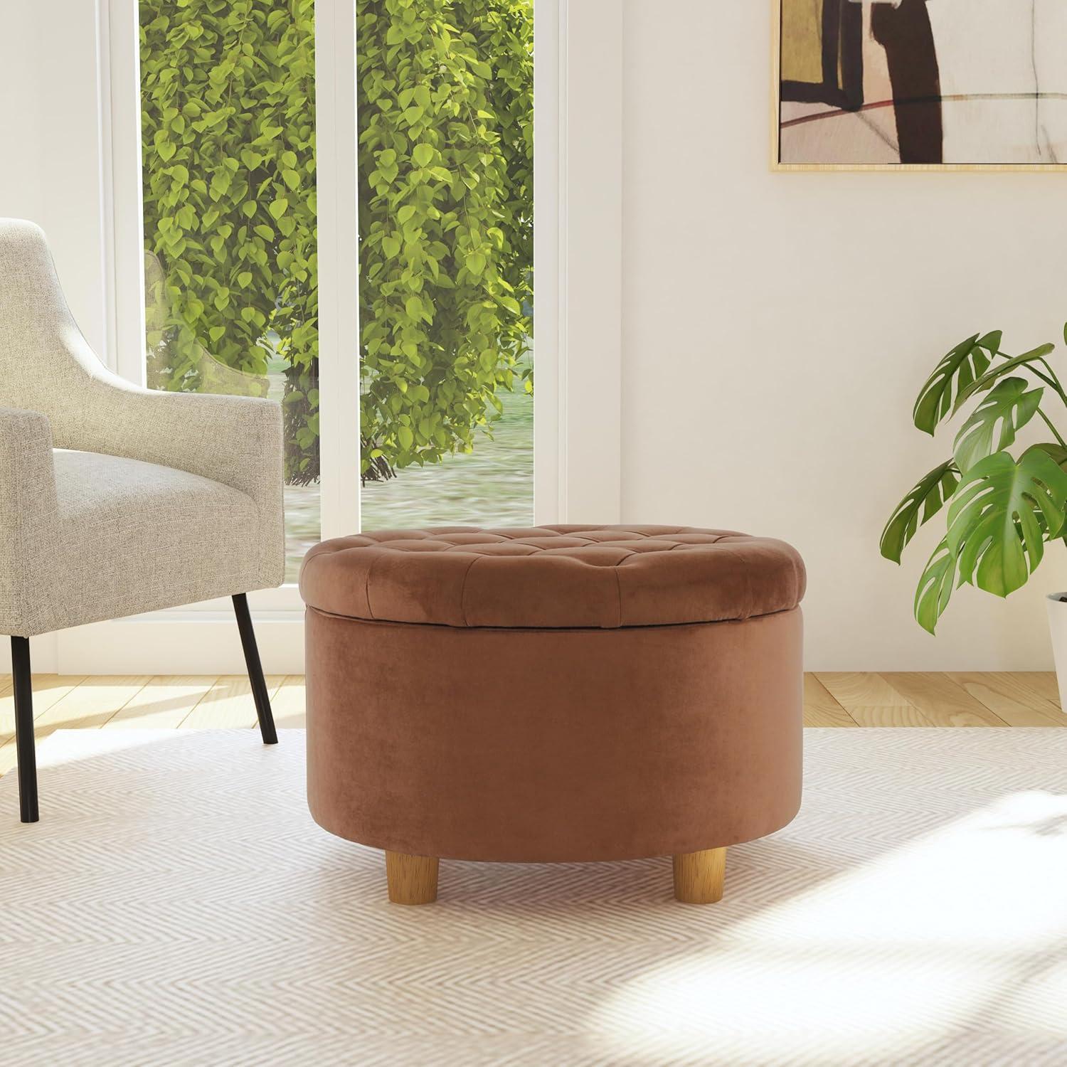 imageHomepop Home Decor Button Tufted Faux Leather Round Storage Ottoman Ottoman with Storage for Living Room amp Bedroom Sand Faux LeatherSpice Orange