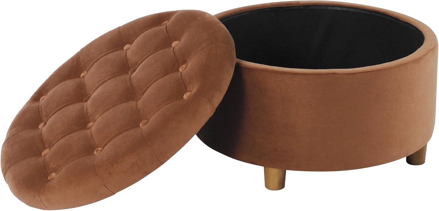 imageHomepop Home Decor Button Tufted Faux Leather Round Storage Ottoman Ottoman with Storage for Living Room amp Bedroom Sand Faux LeatherSpice Orange