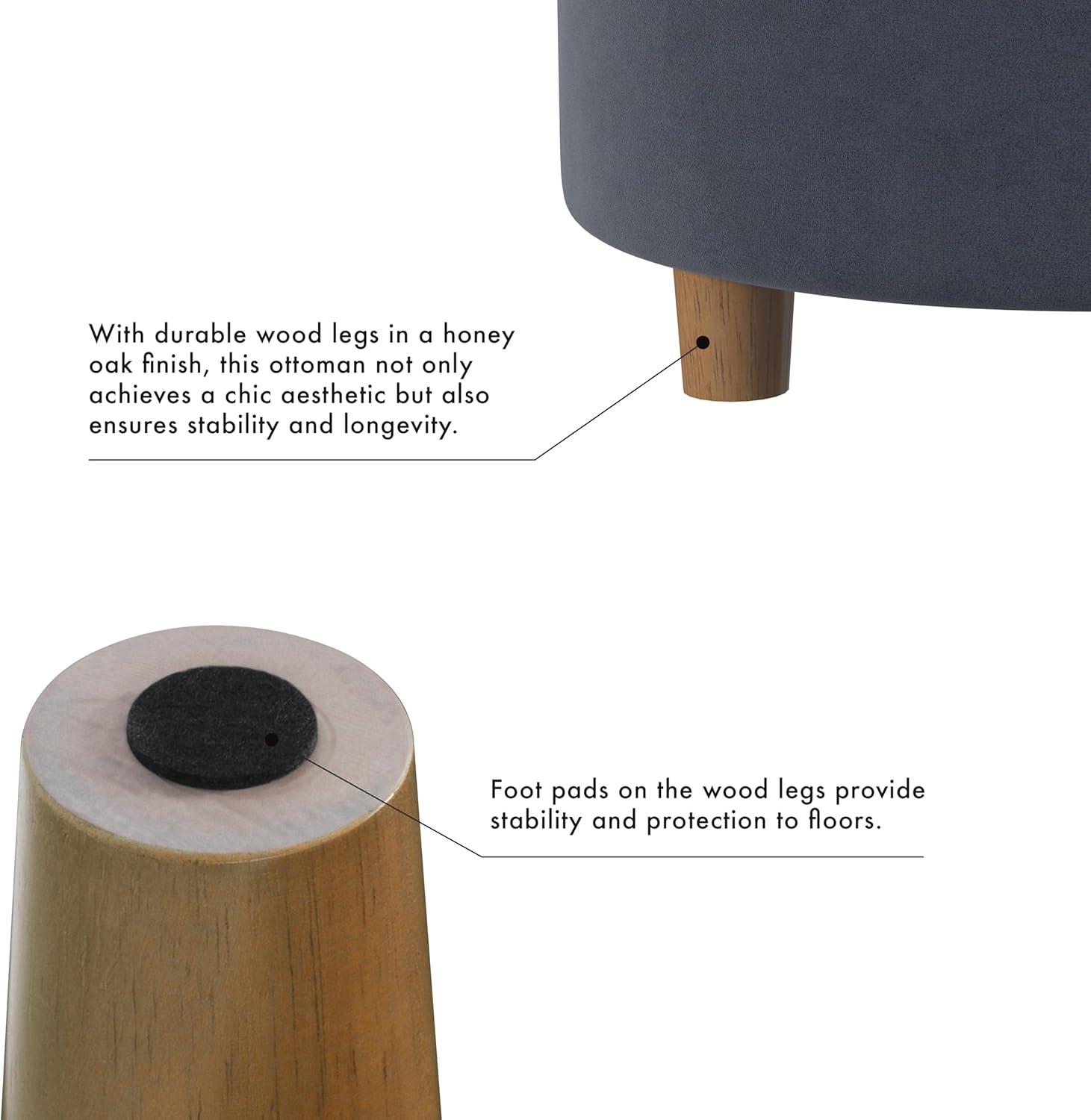 imageHomepop Home Decor Button Tufted Faux Leather Round Storage Ottoman Ottoman with Storage for Living Room amp Bedroom Sand Faux LeatherSteel Blue Velvet