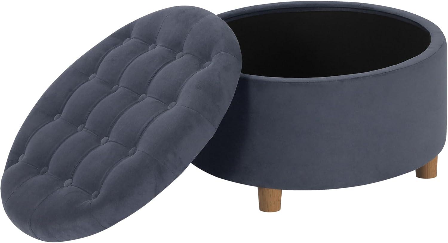 imageHomepop Home Decor Button Tufted Faux Leather Round Storage Ottoman Ottoman with Storage for Living Room amp Bedroom Sand Faux LeatherSteel Blue Velvet