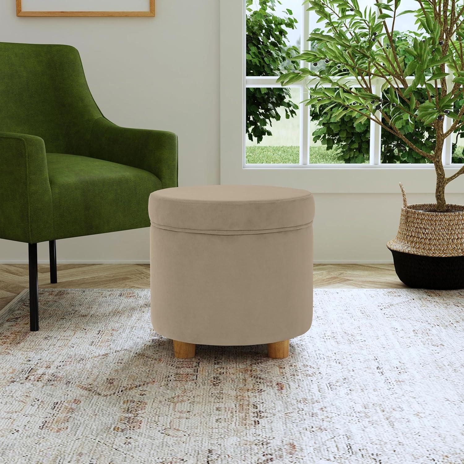imageHomepop Home Decor Upholstered Round Storage Ottoman with Nailheads Ottoman with Storage for Living Room amp Bedroom Brown Faux LeatherFawn Velvet