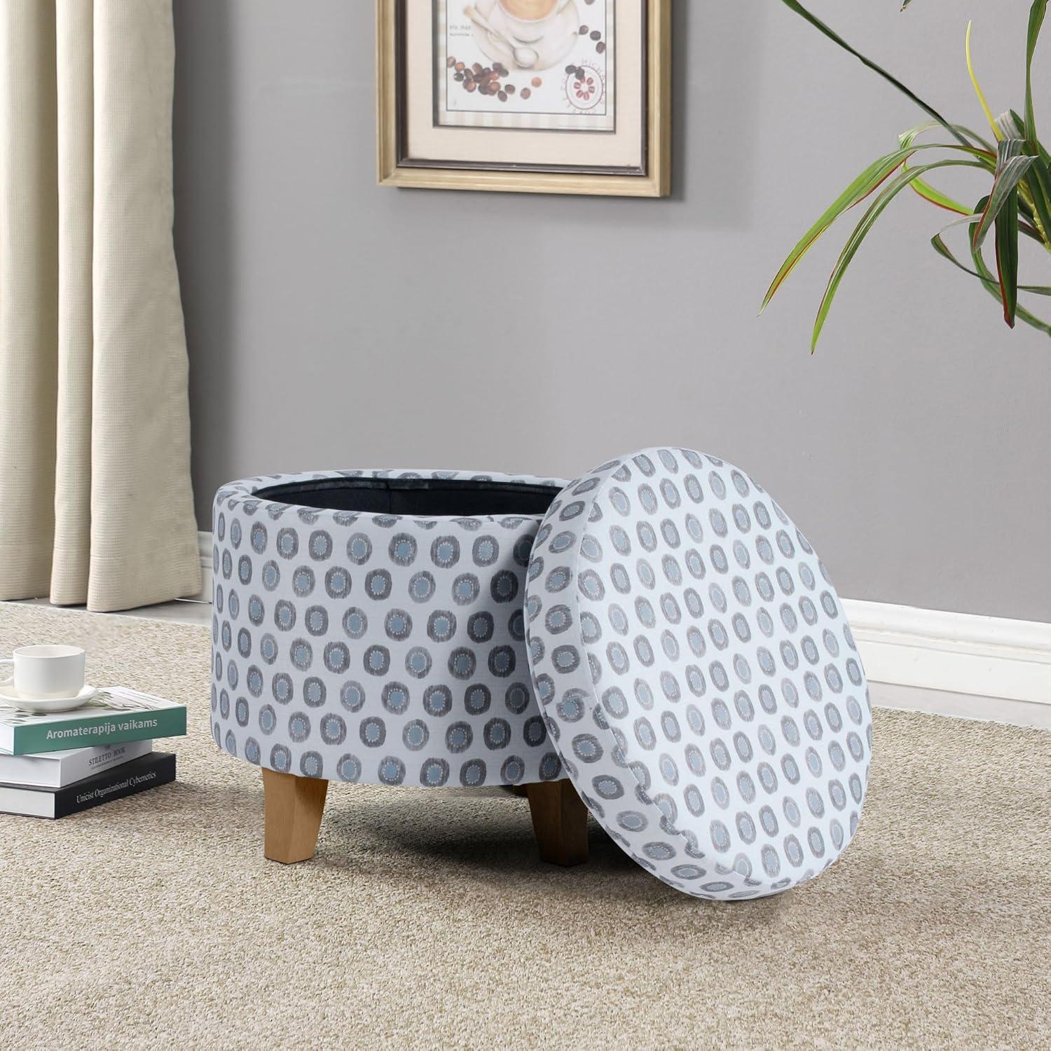 imageHomepop Home Decor Upholstered Round Storage Ottoman with Nailheads Ottoman with Storage for Living Room amp Bedroom Brown Faux LeatherSmall Green Medallion Ikat Print